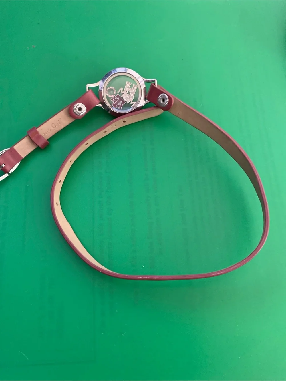 Origami Owl Maroon Leather Wrap Locket Bracelet Watch